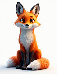 Obraz premium Playful Stylized Fox with Tail, Adorable 3D Wild Mammal Illustration 
