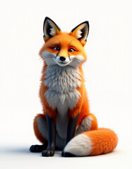 Obraz premium Cute 3D Cartoon Fox with Big Eyes, Friendly Forest Animal on White Background 