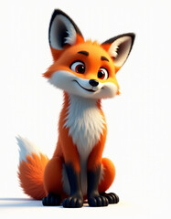 Obraz premium Cute 3D Cartoon Fox with Big Eyes, Friendly Forest Animal on White Background 