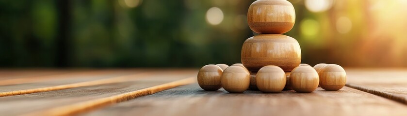 Strategic Leadership in Organizations is depicted by a structured arrangement of wooden balls, a visual metaphor of implementing leadership strategies that enhance organizational efficiency This