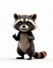 Playful Stylized Raccoon with Tail, Adorable 3D Wild Mammal Illustration
