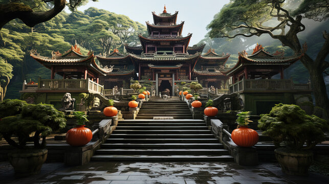 chinese temple, chinese style statue of kwan tar temple, hanghua mountain 