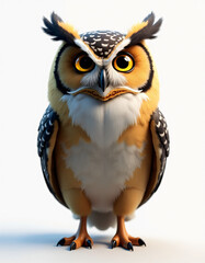 Obraz premium Happy Stylized Owl with Wings Spread, Adorable 3D Wild Animal Illustration 