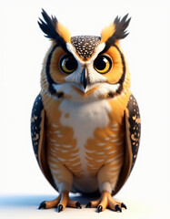 Fototapeta premium Happy Stylized Owl with Wings Spread, Adorable 3D Wild Animal Illustration 