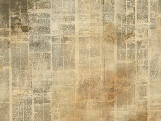 Aged newspaper collage texture, symbolizing history and time's passage. Ideal for vintage designs, scrapbooking, and antique-themed projects.