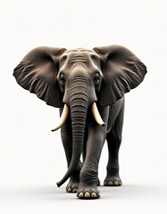 Fototapeta premium Cute 3D Cartoon Elephant with Big Ears, Friendly Wild Animal on White Background 