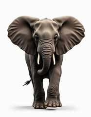 Cute 3D Cartoon Elephant with Big Ears, Friendly Wild Animal on White Background
