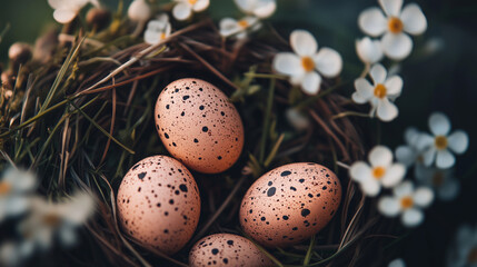 Obraz premium Festive Easter card with Decorated Eggs – Perfect for Holiday Greeting Cards, Seasonal Marketing, and Social Media Content