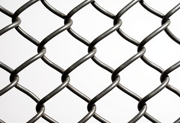 Fototapeta premium Repeating Metal Fence: Silver Chain Link, Seamless Wire Mesh, Industrial Texture, White Background, Studio Lighting, Metallic Surface, Security Fencing