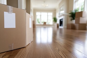 A collection of stacked cardboard boxes arranged elegantly in a spacious room, signaling the potential for new beginnings and exciting changes in lifestyle or location.