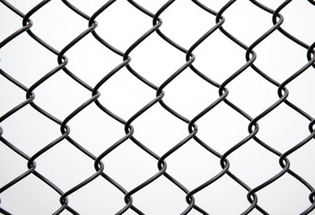 Silver Chain Link Fence Close-Up: Seamless Wire Mesh, Industrial Texture, White Background, Studio Lighting, Metallic Pattern, Security Fencing, Interlocking Links, Wire Fabric, Repeat Design, Metal B