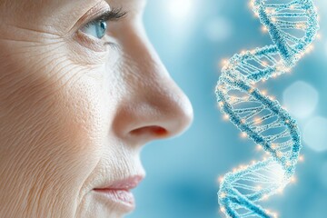 A close-up portrait highlighting the connection between aging and genetics.