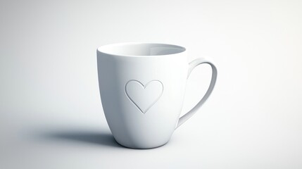 Fototapeta premium White Ceramic Mug with Embossed Heart on White Background