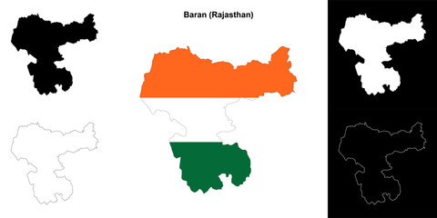 Baran district (Rajasthan) blank outline map set