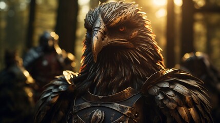 eagle warrior knights in the woods during sunset