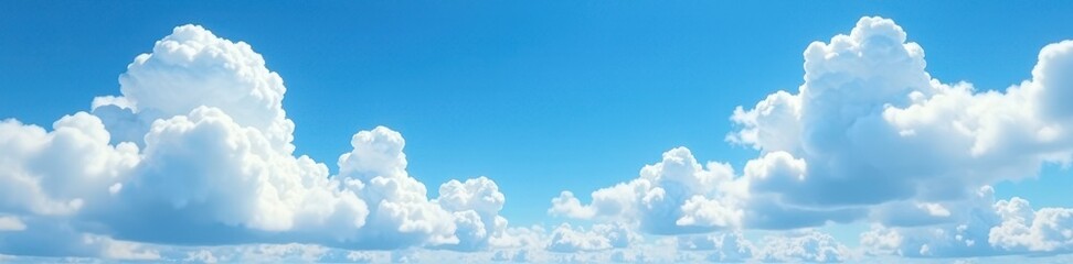 Vast blue sky, fluffy white cumulus clouds dominate , royalty free, image