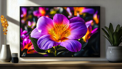 Illustration Vibrant Purple and Orange Flower Blossom Close-Up