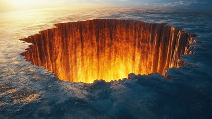Fiery chasm sunset landscape, apocalypse