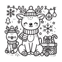 Naklejka premium Christmas deer vector on white background