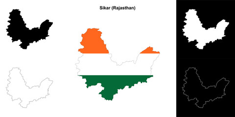 Sikar district (Rajasthan) blank outline map set