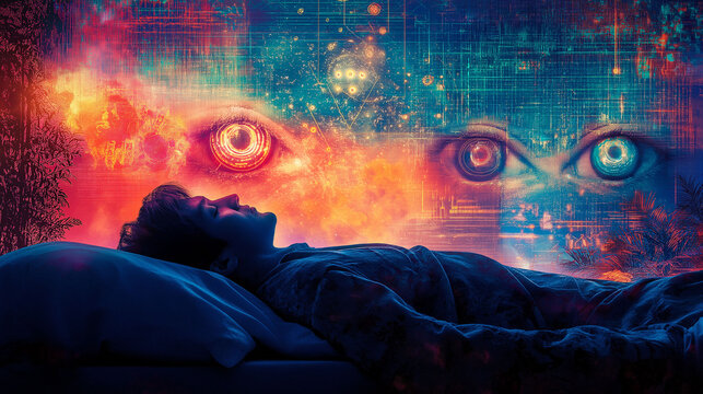 Hallucination psychology. Hallucinogenic neuroscience. A patient experiencing hallucinations while lying on a bed.
