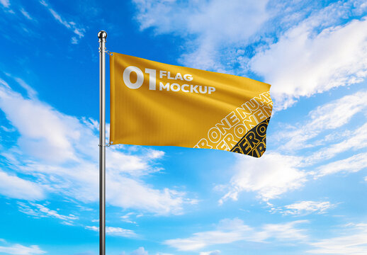 Flag On Pole Mockup