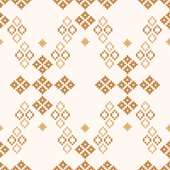 Fabric pattern traditional ethnic motif ikat geometric cross stitch.Ikat embroidery Ethnic oriental Pixel brown cream white color background. Abstract,vector. Texture,decoration,wallpaper.