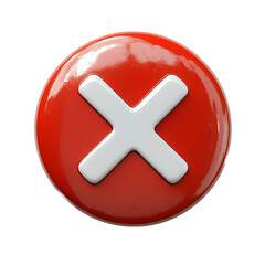 Fototapeta premium White cross X mark on red circle button. No or incorrect sign. 3D render vector icon in cartoon minimal style. White background.