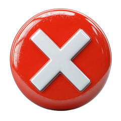 Fototapeta premium White cross X mark on red circle button. No or incorrect sign. 3D render vector icon in cartoon minimal style. White background.