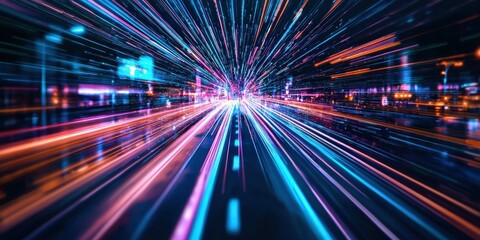 Obraz premium Dynamic Light Trails Creating Colorful Abstract Background in Urban Nightscape