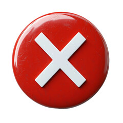 Fototapeta premium White cross X mark on red circle button. No or incorrect sign. 3D render vector icon in cartoon minimal style. White background.
