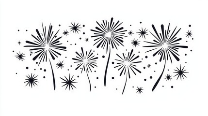 Obraz premium Detailed Line Art of Fireworks Bursting in the Night Sky