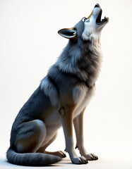 Playful 3D Cartoon Wolf Howling, Wild Animal on White Background
