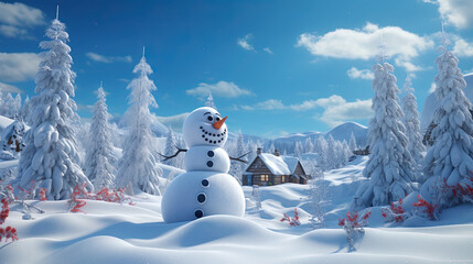 Fototapeta premium Snowman in The Snow Forest