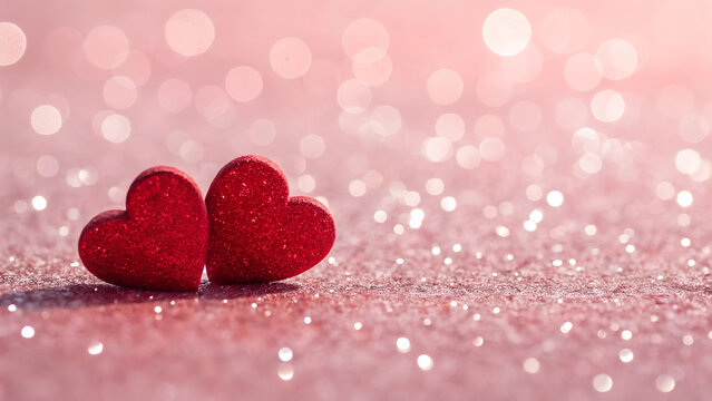 red hearts on a pnik background, Valentines day background