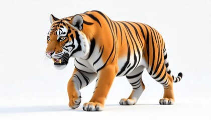 Fototapeta premium Majestic Bengal Tiger Walking Powerful Wild Cat Orange Fur Black Stripes Wildlife