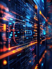 Obraz premium Futuristic Abstract Digital Background with Glowing Lines and Patterns in Blue and Orange Hues