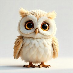 Fototapeta premium Adorable Baby Owl with Big Eyes Cute Cartoon Bird Illustration Wildlife Animal