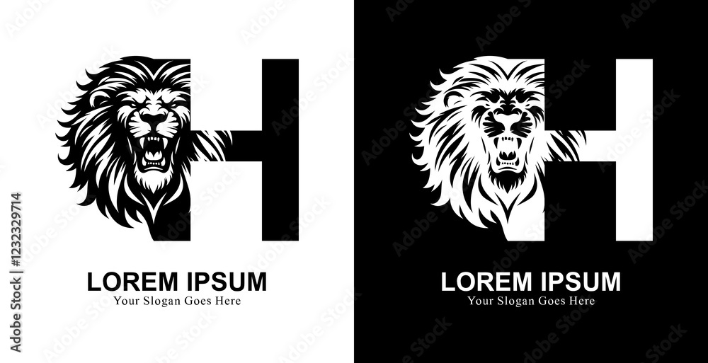Fototapete the logo design is in the shape of a lion's head with a front view combined with the letter h
