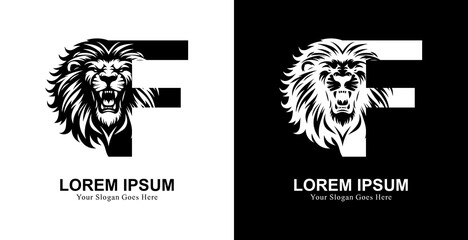 The logo design is in the shape of a lion's head with a front view combined with the letter F