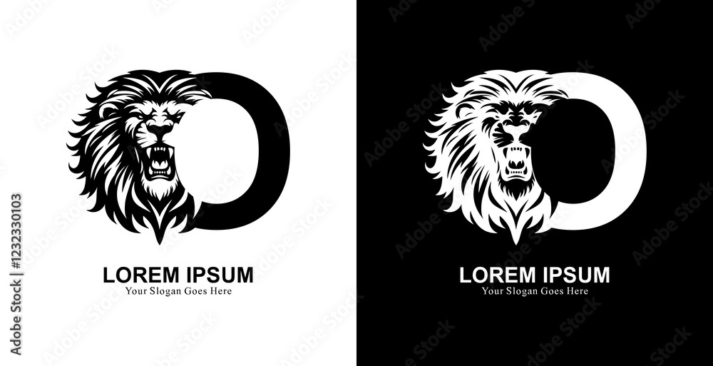 Fototapete the logo design is in the shape of a lion's head with a front view combined with the letter o