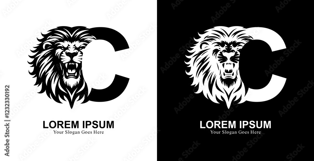 Fototapete the logo design is in the shape of a lion's head with a front view combined with the letter c
