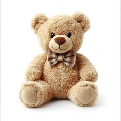 Obraz premium close-up lovely plush stuffed toy doll teddy bear with tie bow on neck isolated on a white background
