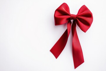 A minimal red gift bow elegantly tied with precise loops, perfectly isolated on a pristine white background, showcasing clean lines and vibrant color.
