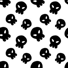 Fototapeta premium A playful skull repetitive pattern with kawaii Halloween skulls and quirky skeleton motifs creates a whimsical, spooky texture perfect for Halloween pattern