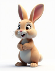 Obraz premium Happy Jumping Hare, Cute 3D Animal Character on White Background