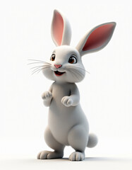 Playful Fluffy Hare Sitting, Stylized 3D Woodland Creature Illustration
