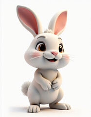 Obraz premium Cute 3D Cartoon Hare with Big Ears, Adorable Forest Animal on White Background 