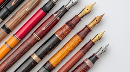 High Quality Vintage Fountain Pens Isolated on Light Background