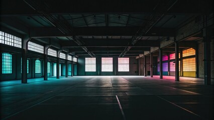 Obraz premium Dark and empty interior with colorful accents, moody atmosphere, colorful accents, empty space